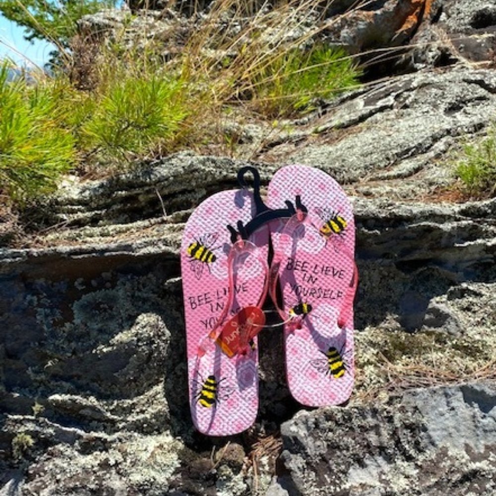Bee-Lieve in Yourself Pink flip flops NWT